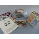 A box of PHQ cards, covers, loose stamps, postcards etc