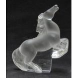 Lalique frosted glass rearing horse signed Lalique France to base, 14cm tall