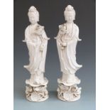 A pair of 19th/20thC Chinese blanc de chine figures of Guanyin, figures 45cm