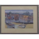Nicholas Barnham (British, b.1939) pen, ink and watercolour Blakeney Quay, Norfolk, boats at low