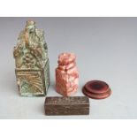 Chinese soapstone seal with a carved snake finial, bronze seal with mythical decoration and Japanese