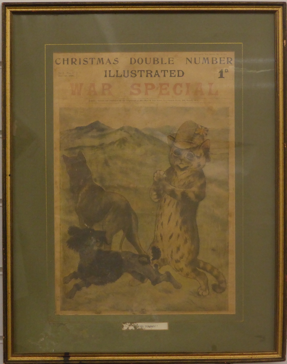 Louis Wain cat ballroom print, 35 x 53cm, and a framed Illustrated War Special cover with Louis Wain