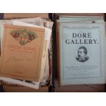 Nine Doré Gallery books of engravings, Millais engravings and a quantity of sheet music including