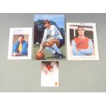 Four England World Cup 1966 signed photos comprising Bobby Charlton, Gordon Banks, Martin Peters and