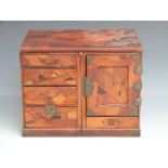 Japanese early 20thC inlaid parquetry cabinet with graduated drawers and two deep drawers behind