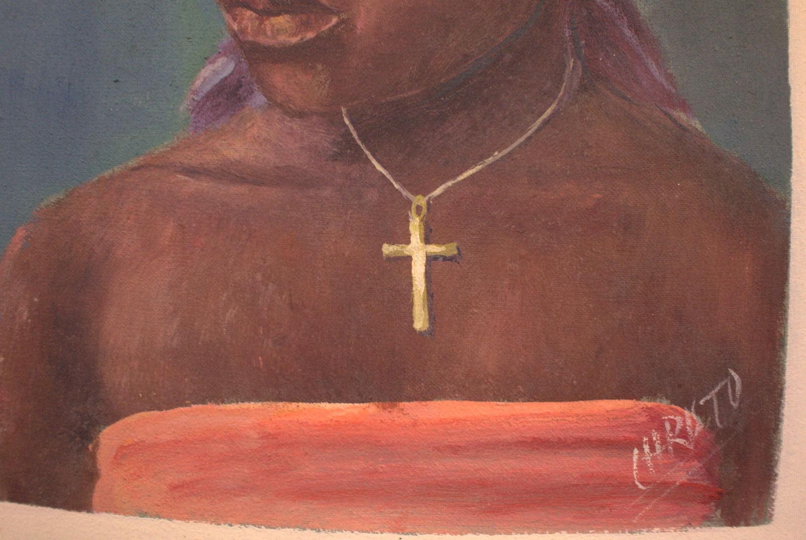 Five African oil on canvas portraits of tribal people and a further example depicting a village - Image 9 of 22