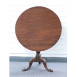 Georgian mahogany tilt top occasional table raised on tripod base with single piece top and bird