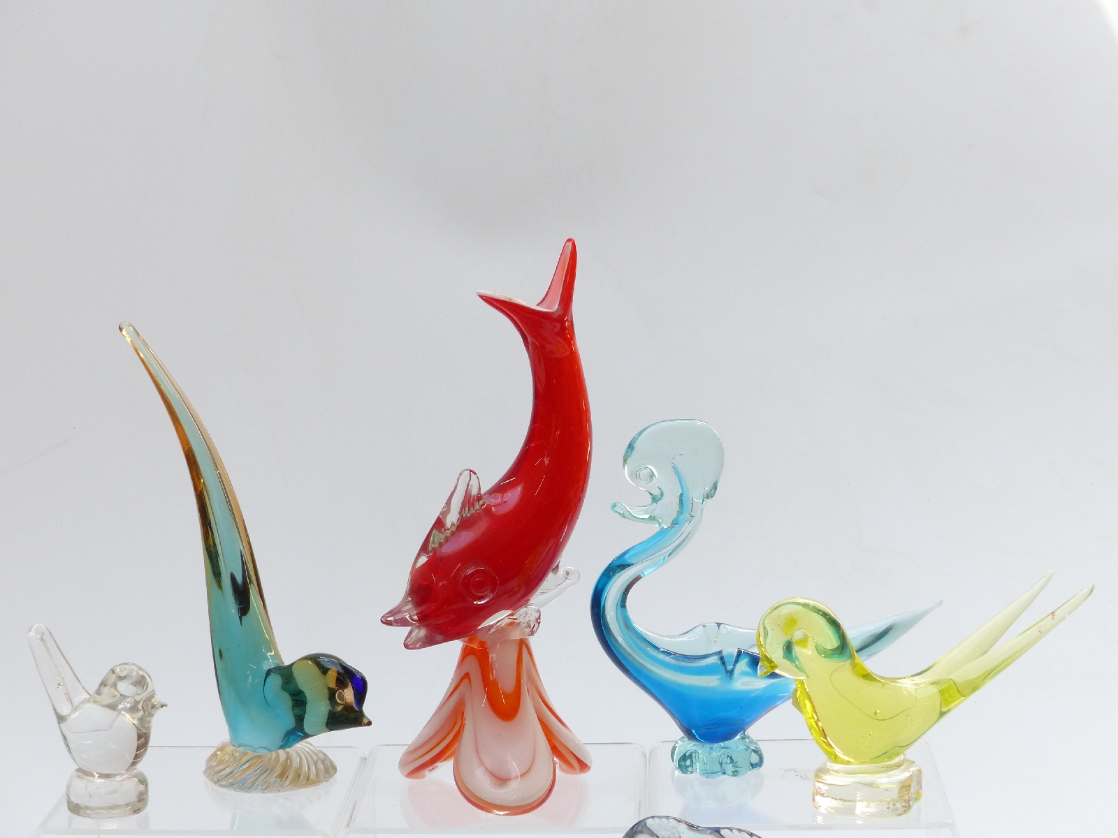Ten Murano style glass fish and birds with one bird by Liskeard Glass, largest 51cm long - Image 2 of 2