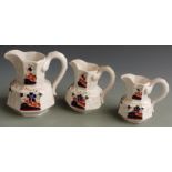 Bristol/ Pountney pottery three graduated jugs, tallest 19cm