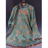 19thC Chinese embroidered silk coat with peony decoration highlighted in gold thread