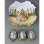 Three framed Wedgwood Jasperware plaques and a cabinet plate