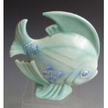 Poole Pottery Art Deco/retro model of a fish with picotee green glaze, shape number 334, probably