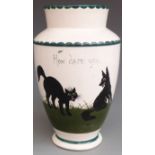 Bristol / Pountney pottery vase decorated with a cat and dog scene entitled 'How Dare You', with