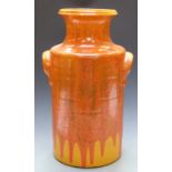 Retro large vase in the form of a milk churn decorated in a hot lava style, 'Canada' to base, H50cm
