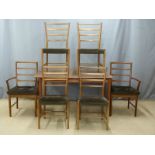 Nils Johnson Swedish retro teak table with two additional leaves and six (2+4) chairs, table max