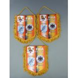 Three FIFA World Cup Final 1966 replica pennants, each signed by Geoff Hurst, 25 x 20cm