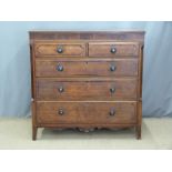 19thC inlaid oak chest of two over three graduated drawers raised on splayed feet, W123 x D54 x