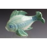 Poole Pottery Art Deco/retro model of a fish with picotee green glaze, shape number 314, probably