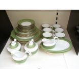Spode dinner and teaware in Sutton Green pattern, mostly six place settings 37 pieces in total