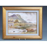 Bronte Porcelain porcelain plaque hand-decorated with Highland cattle watering with mountainous