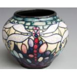 Moorcroft signed bulbous vase decorated with dragonflies, dated 2000, boxed, H11cm