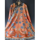 19th/20thC Chinese embroidered silk coat and underskirt with embroidered peony, gold thread and