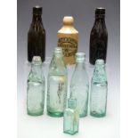 Eight various mainly glass bottles including Crockett's Worcester, Brown & Co, Stroud; Stroud