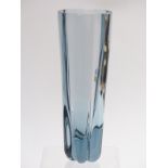 Geoffrey Baxter for Whitefriars lobed vase, pattern no. 9494 in arctic blue, 28cm tall.