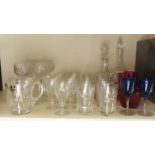 A suite of cut glass by Webb Corbett, two Edinburgh crystal tankards, two cranberry glass jugs and
