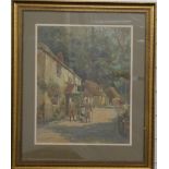 Late 19th century/early 20th century oil on board Star Inn with thatched buildings beyond,