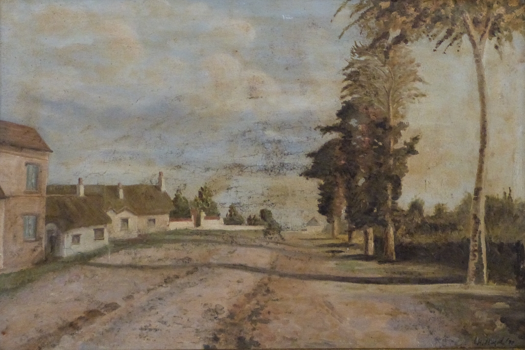 Oil on board French village scene, indistinctly signed possibly L H Hugh lower right, 49 x 74cm - Image 2 of 4