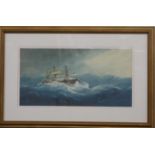 Richmond Markes Victorian maritime watercolour HMS Edgar in rough seas, monogrammed RM lower left,