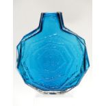 Geoffrey Baxter for Whitefriars Banjo vase, pattern number 9681 in kingfisher blue, with original