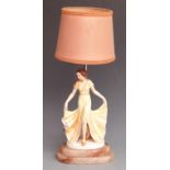 Art Deco figural lamp with possibly Katzhutte / Goldscheider figurine, H47cm