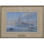 Harold Whitehead watercolour HMS Ophir leaving Portsmouth March 16th 1901, the date the liner set