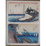 Two 19th/20thC Japanese woodblock prints, in one frame 46 x 36cm