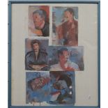 Portrait montage print of Issey Miyake, Yoko O '81 lower right, 53 x 45cm