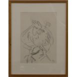 Paul Deacon pair of pencil drawings of chickens, both initialled, 40 x 28cm, one with label 'Old