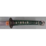 Japanese katana/wakizashi in red lacquer saya with green wrapped shagreen handle, blade length 58cm