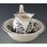 Wedgwood creamware jug and basin decorated with golden pheasants and exotic birds, height 28,