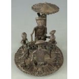 African Ashanti 19thC bronze figural group playing a game, H12cm