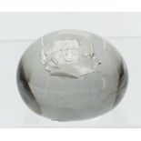Glass paperweight decorated with a sulphide cameo in the form of King George IV, 69mm in diameter.