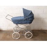 Restmor vintage pram with sprung suspension and chrome basket undershelf, height to handle 92cm