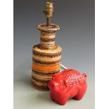 Bitossi retro lamp and pig money box, tallest 35cm