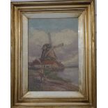 Ivan Weber print windmill with figures, in gilt frame, 42 x 29cm
