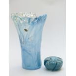 Murano style large glass vase 36cm tall together with a Stuart Fletcher glass bowl, 13cm in diameter