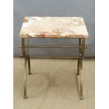 A metal marble topped side table, W40 x H44cm