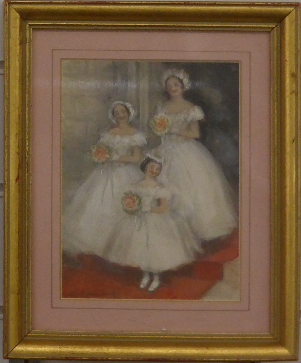 John Strickland Goodall (1908-1996) 'The Bridesmaids' watercolour with pencil heightened with