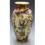 Barum Pottery vase decorated with birds and lizards in relief, height 37cm