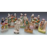 Seven 19thC Staffordshire flatback figures including Scottish interest, tallest 13.5cm